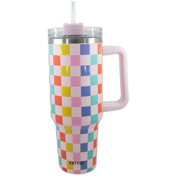 Katydid Other - Multicolored Checkered Insulated Stainless Steel Tumbler 40 oz with Handle